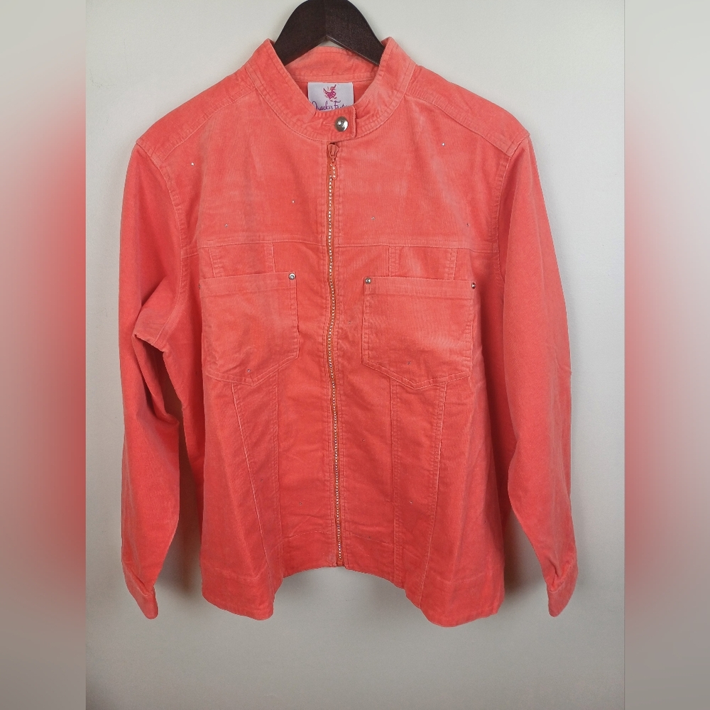 NWT Quacker Factory Zip Front Corduroy Jacket Orange 1X A57353